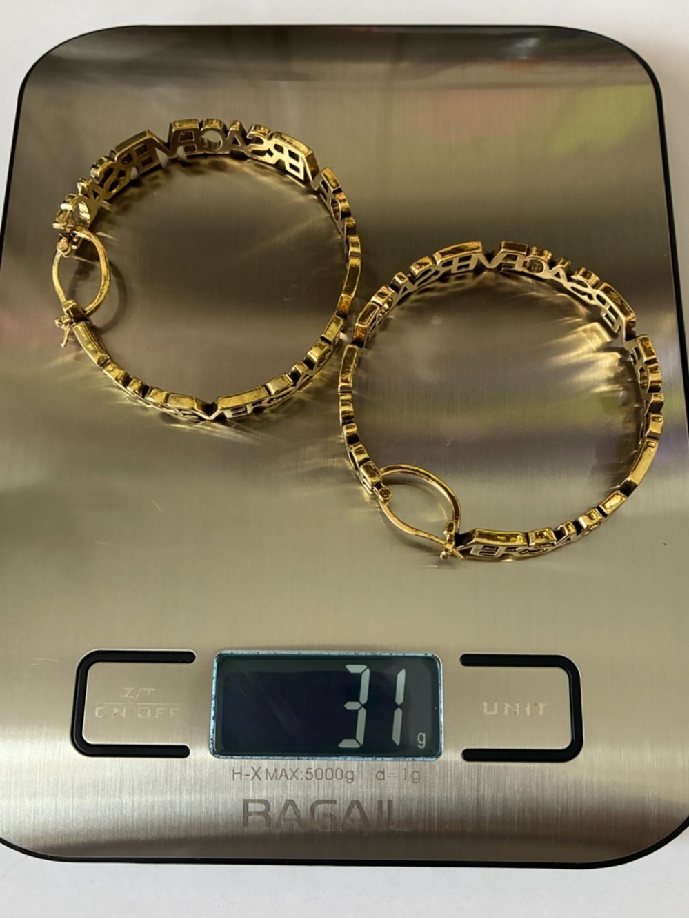 Gold Cutout Logo Lettering Hoop Earrings - Picture 6 of 8